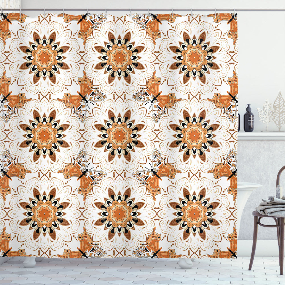 Tan and Brown Mandala Butterfly Multicolor Shower Curtain