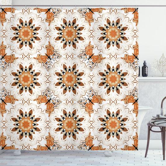 Tan and Brown Mandala Butterfly Multicolor Shower Curtain