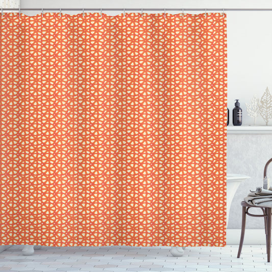 Abstract Citrus Grapefruit Slices: A Vermilion Orange and White Bath Curtain