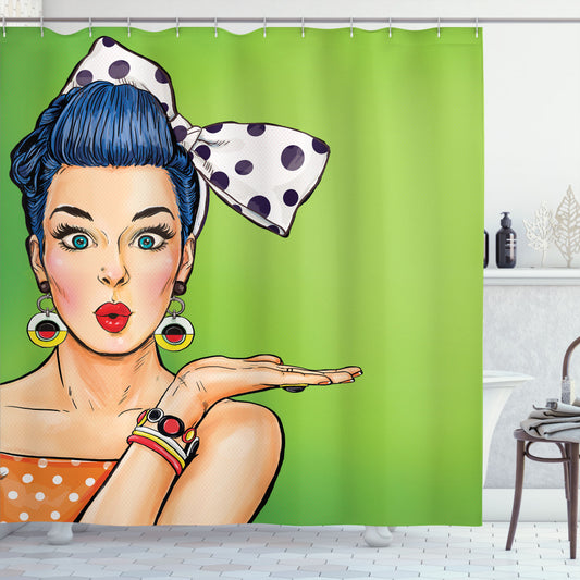 Vintage Polka Dot Dress with Lip and Multicolor Print - Shower Curtain