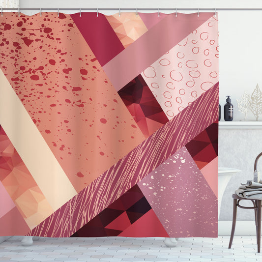 Abstract Modern Design Shower Curtain in Shades of Pale Pink, Salmon, and Coral