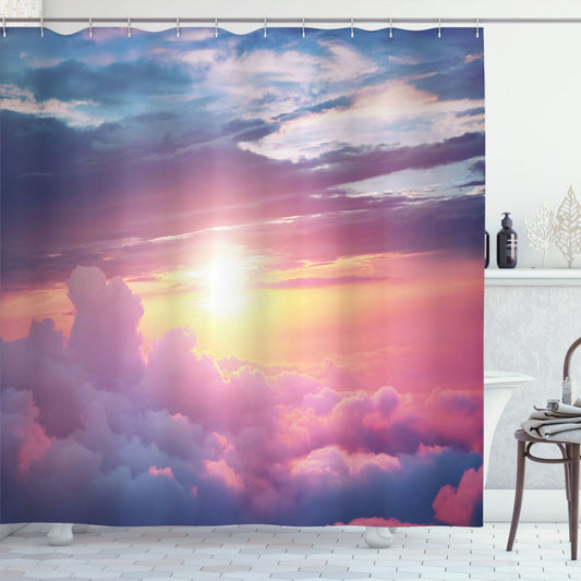 Surreal Sky with Fluffy Clouds and Sun: Shower Curtain