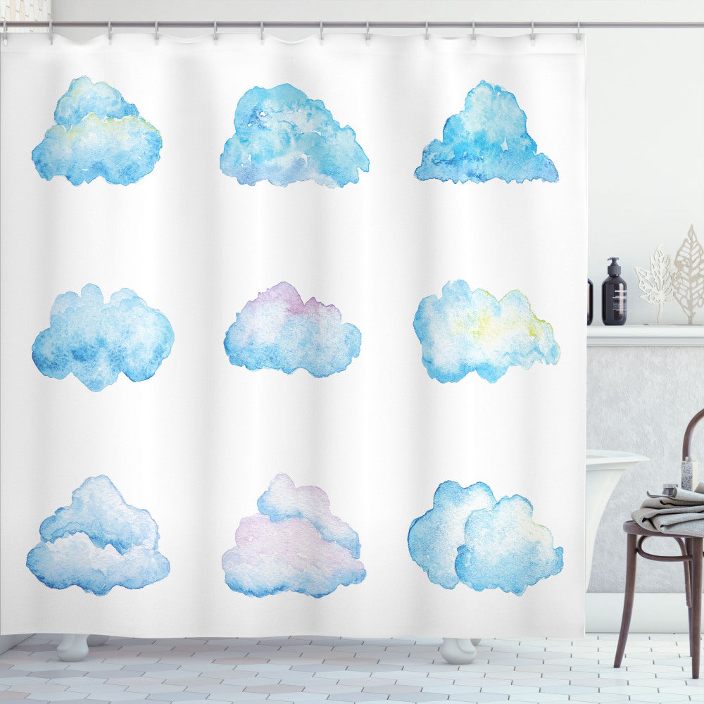 Whimsical Fluffy Clouds: White and Blue Shower Curtain