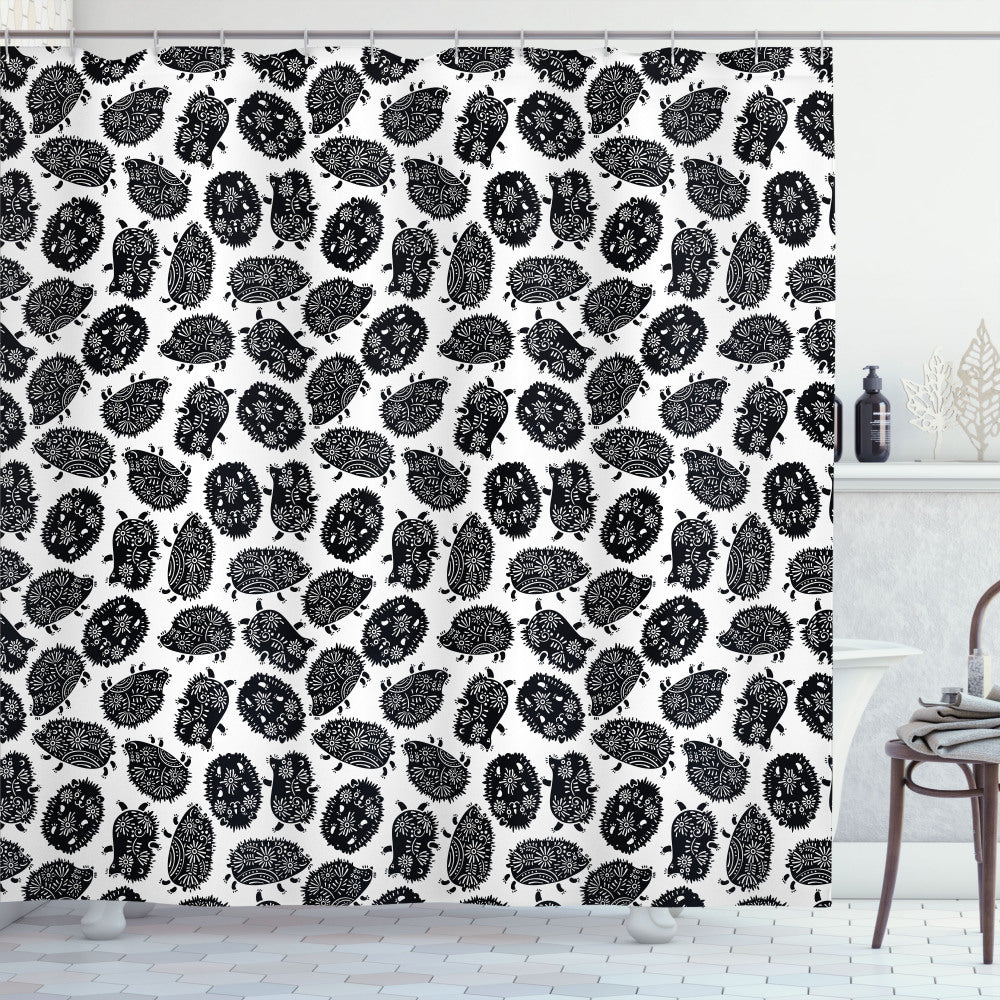 Chic Shower Curtains in Hedgehog-Inspired Designs: White, Black, and Grey Ornamental Porcupines