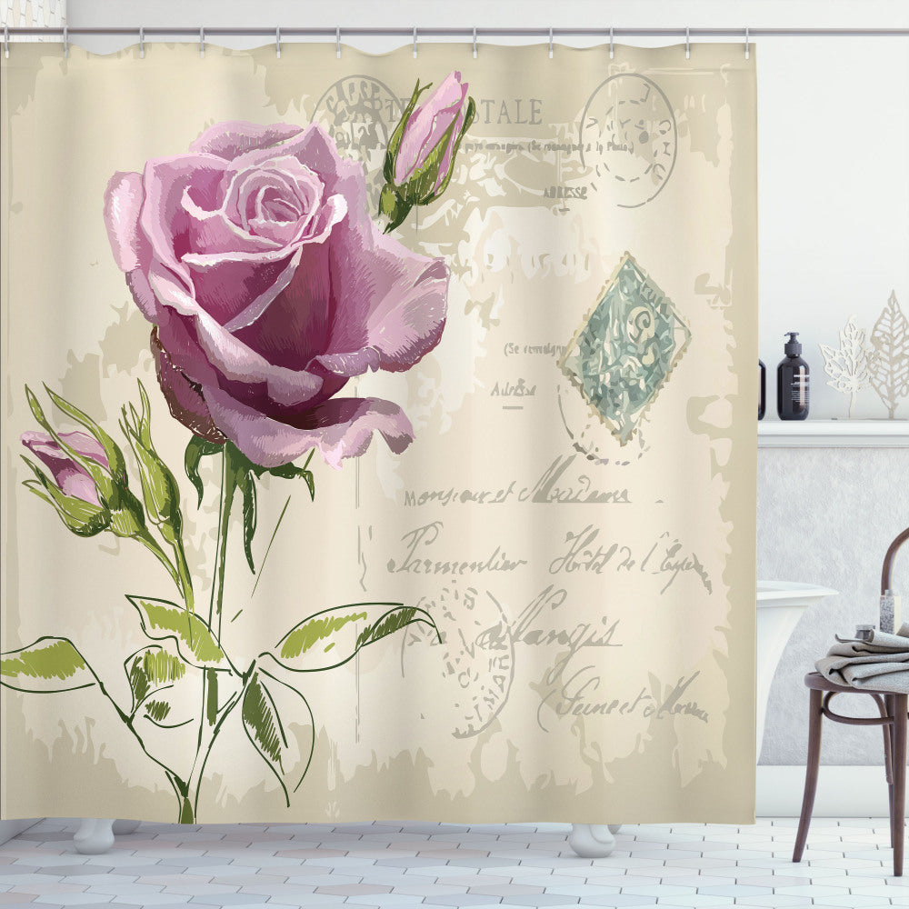 Vintage Delicate Rose, Pale Pink, Green, and Tan Shower Curtain