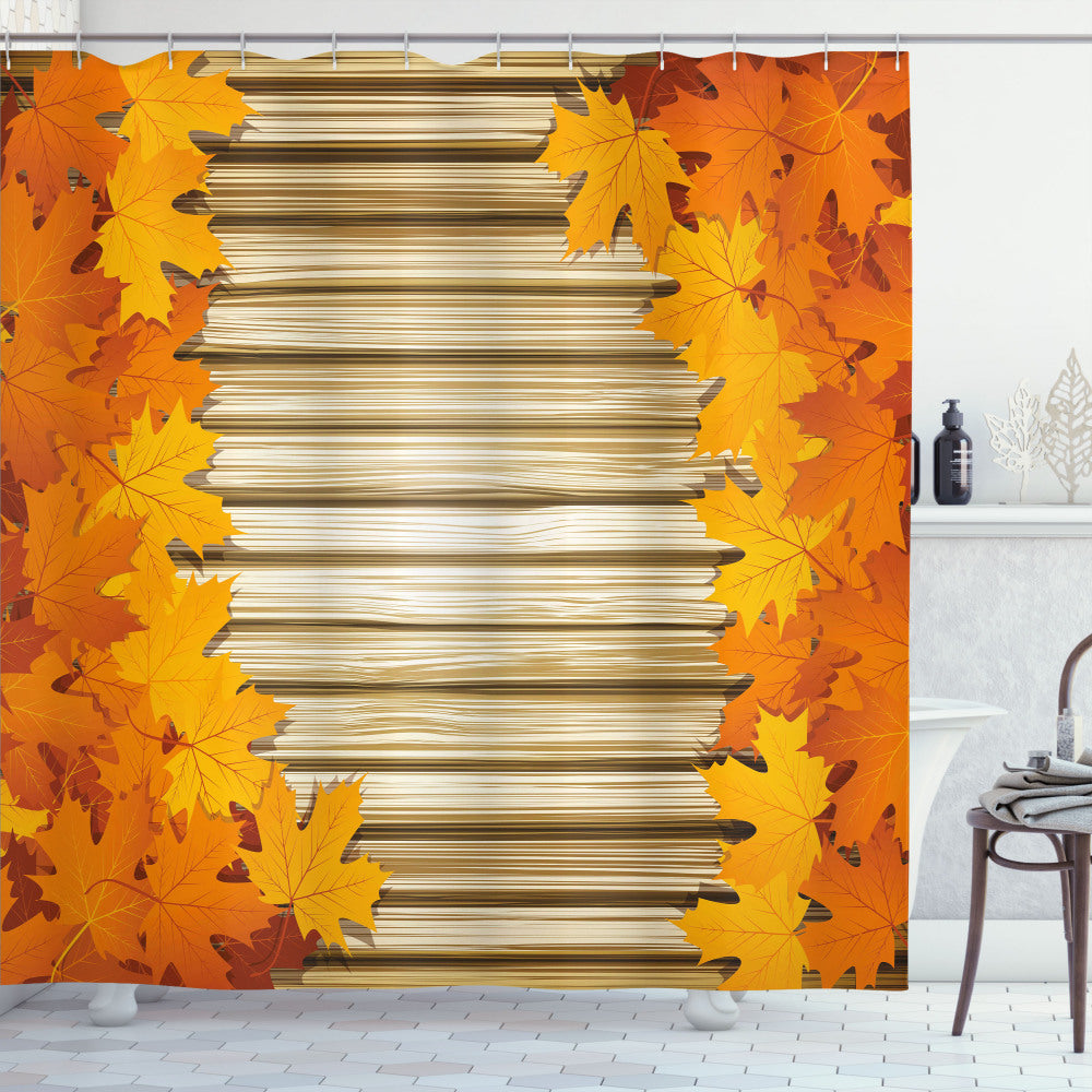 Autumnal Rustic Charm: Fall-inspired Bath Curtain in Pale Coffee, Marigold, and Orange