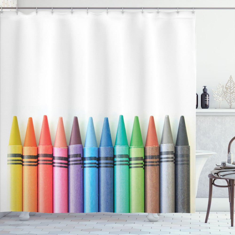 Close up Crayon Multicolor Paint Crafts on Shower Curtains