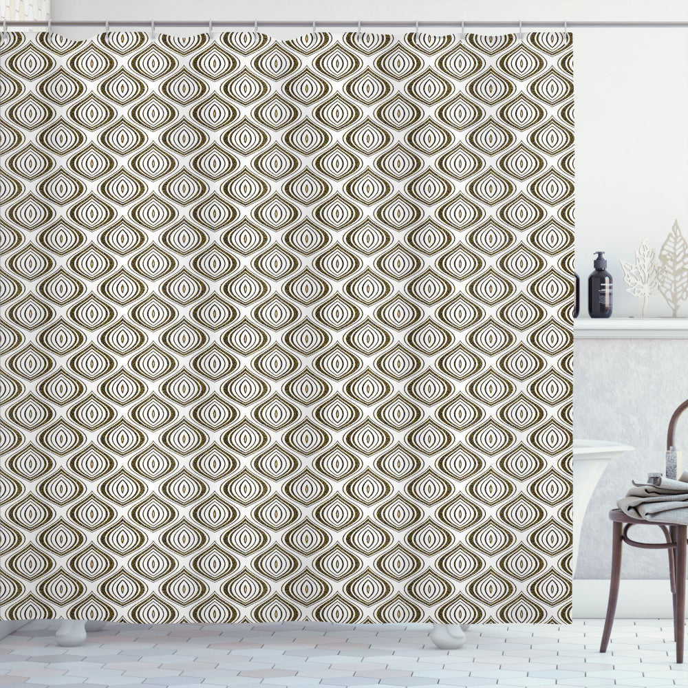 Timeless Oval Shapes: Abstract Yellow, White, and Black Shower Curtain