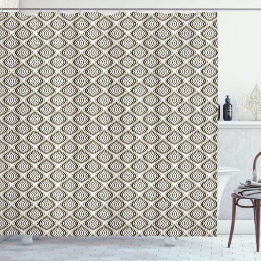 Timeless Oval Shapes: Abstract Yellow, White, and Black Shower Curtain