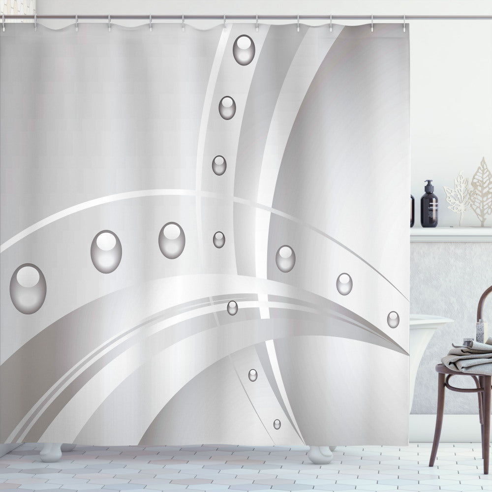 Abstract Patterns of Lines, Curves, and Balls in Dimgray, White, and Grey Shower Curtain Design