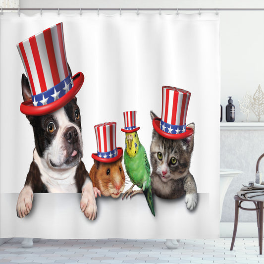 American Pets Celebrate Fourth of July with Multicolor Shower Curtains