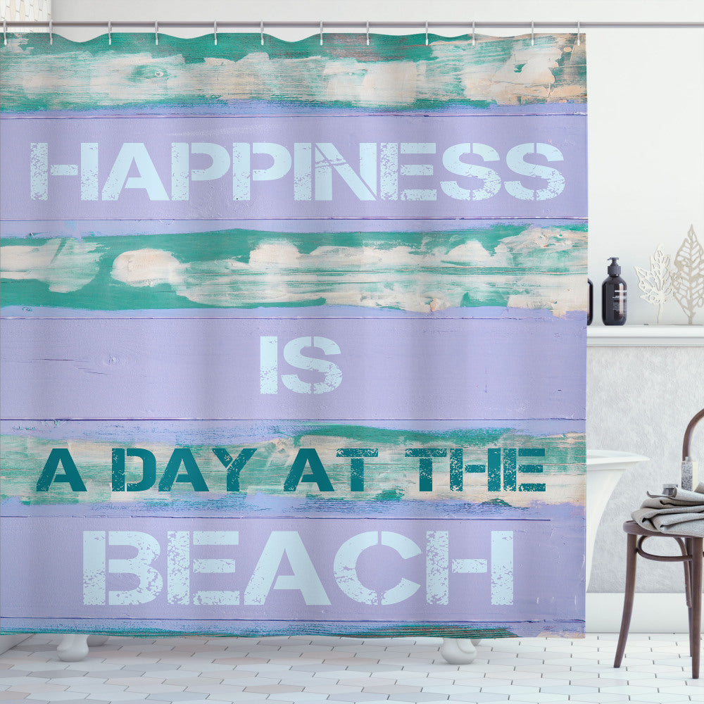 Beach Day Bliss: Teal, Lavender Blue, and Eggshell Beach Saying Shower Curtain