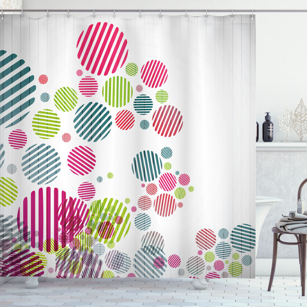 Vibrant Multicolored Abstract Striped Dots Shower Curtain