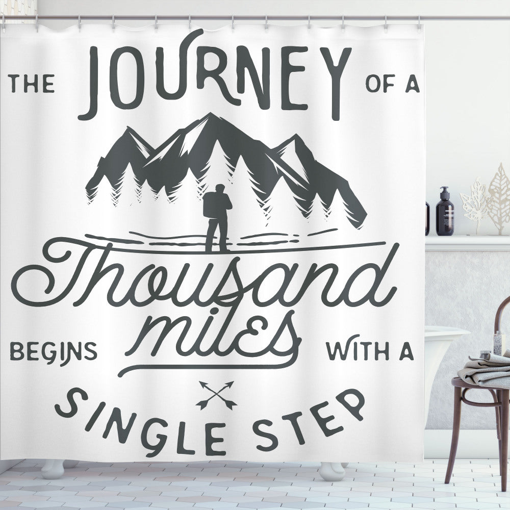 Adventurous Words of Wisdom: Charcoal Grey and White Shower Curtain