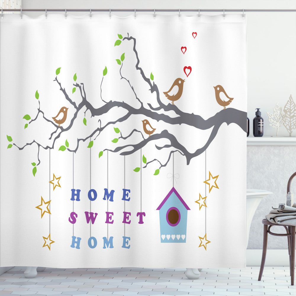 Bird Tree Stars Multicolor Pattern Shower Curtain