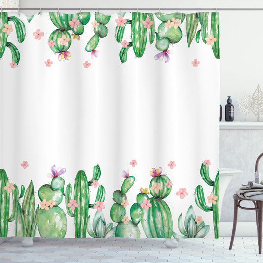 Tender Romantic Blossoms: Cactus, Lavender, Coral, and Green Shower Curtain