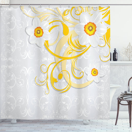 Yellow and Grey Daffodil Ornaments Art Shower Curtain