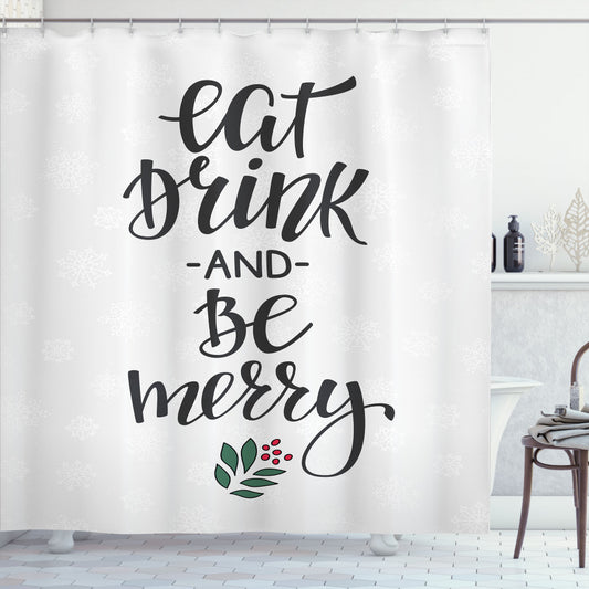 Charcoal Grey, Green, and Pink Wish Noel Bath Curtain: Eat, Drink, and Be Merry