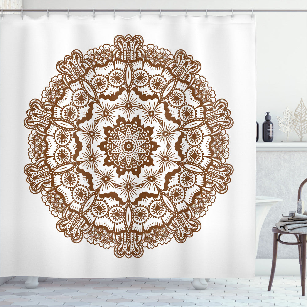 Brown Mandala Chocolate and White Monochrome Circles Ornate Shower Curtain