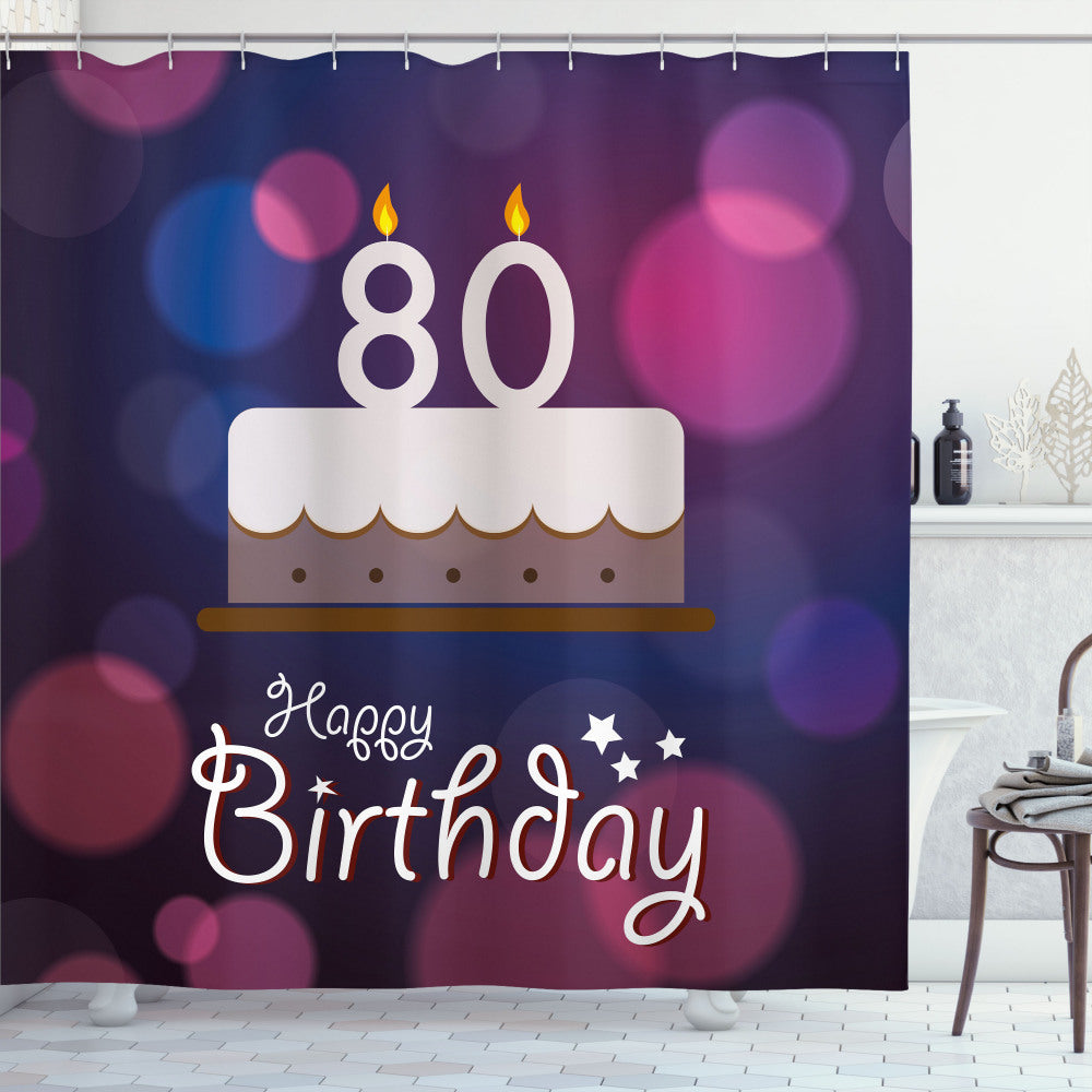 80th Birthday Celebration in Purple, Lilac, and Pink: Abstract Cake Inspired Shower Curtain