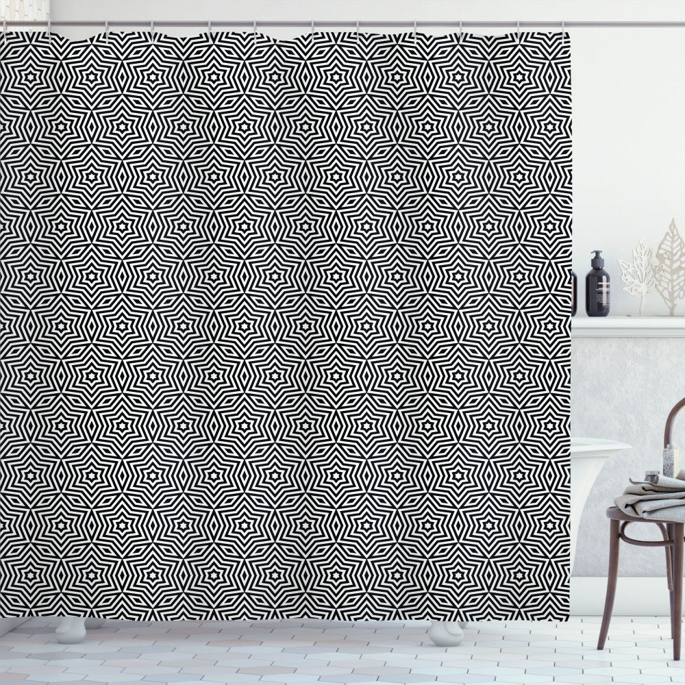 Black and White Star Rhombus Shower Curtain: a Fusion of Monochrome Elegance