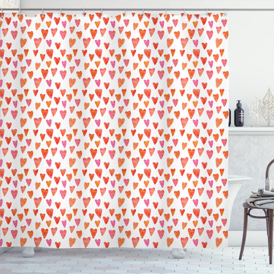 Watercolor Heart Shapes in Burnt Orange and Pink Art Style Shower Curtain