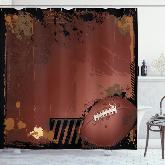 American Football Art Shower Curtain in Sports Inspired Black and Brown Design