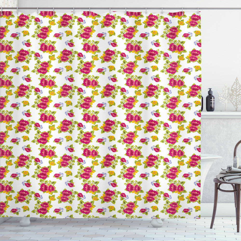 Vibrant Spring Wildflowers Shower Curtain: Multicolor Fresh Blooms