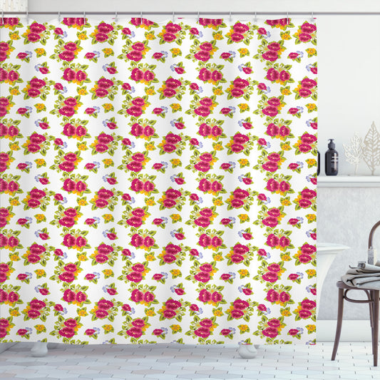 Vibrant Spring Wildflowers Shower Curtain: Multicolor Fresh Blooms