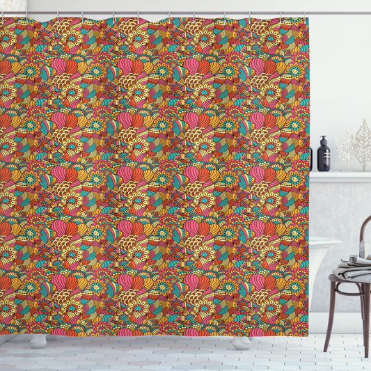 Vibrant Ethnic Floral Doodle Multicolor Shower Curtain