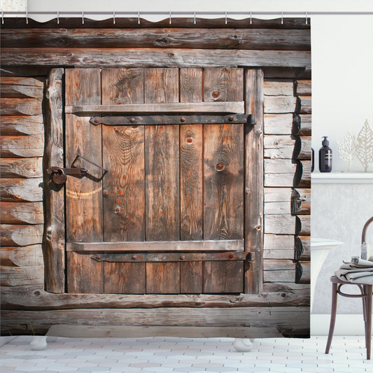 Vintage Brown Rustic Wooden Door Shower Curtain