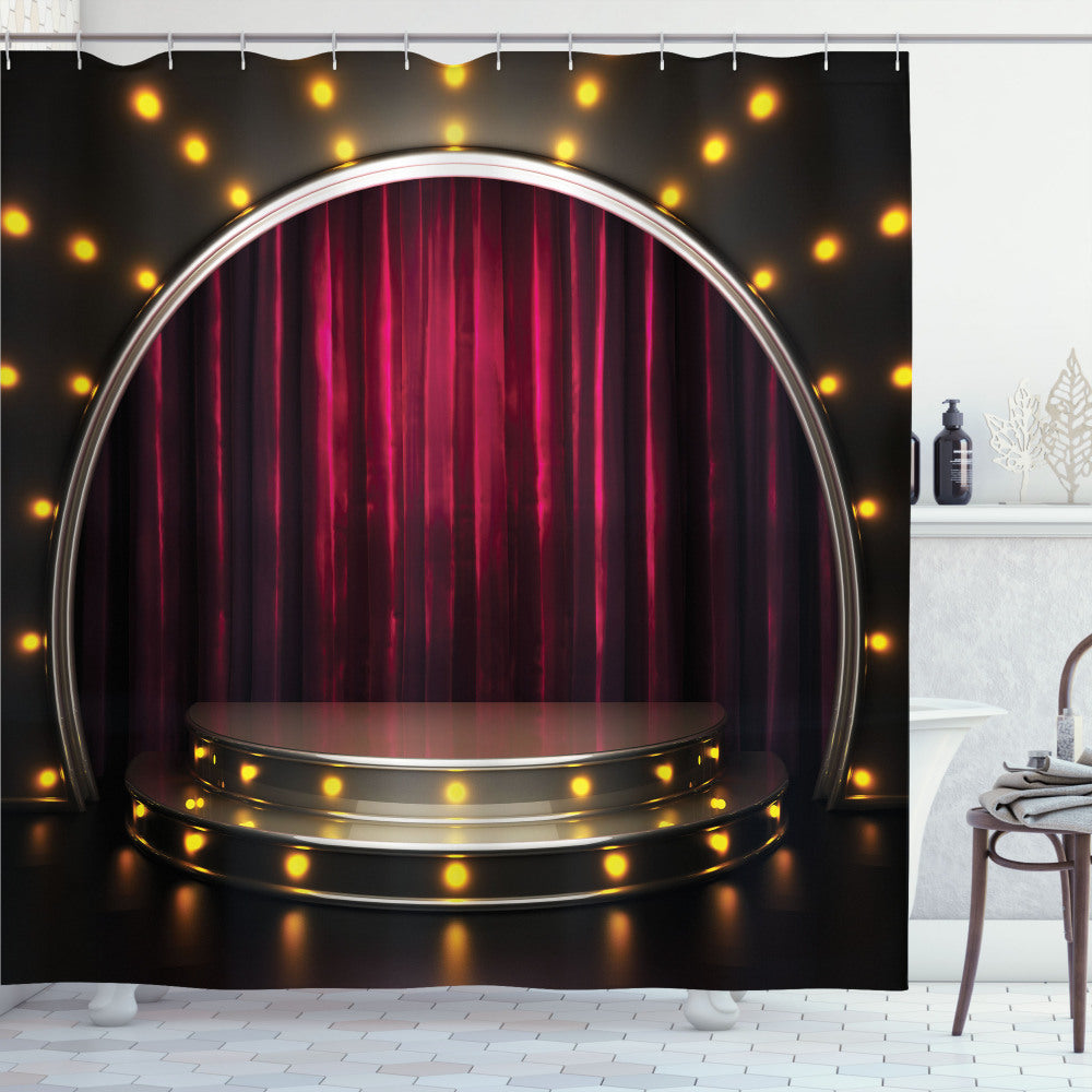 Theatre-Inspired Burgundy and Yellow Stage Drapes Curtains: Shower Curtain