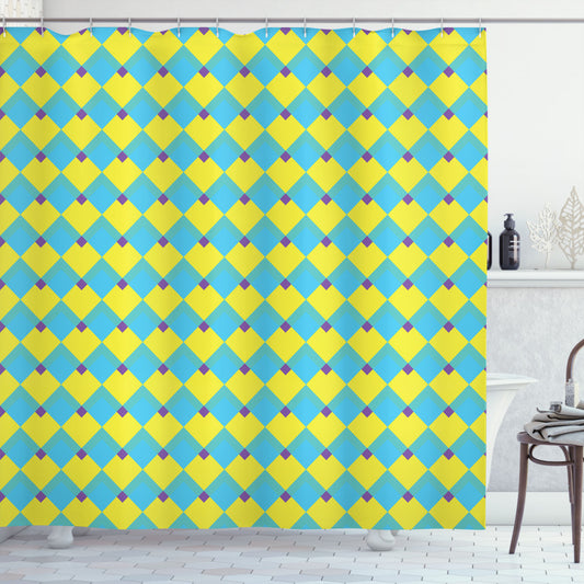 Vibrant Geometric Rhombus Pattern in Crazy Yellow, Purple, and Blue - Shower Curtain