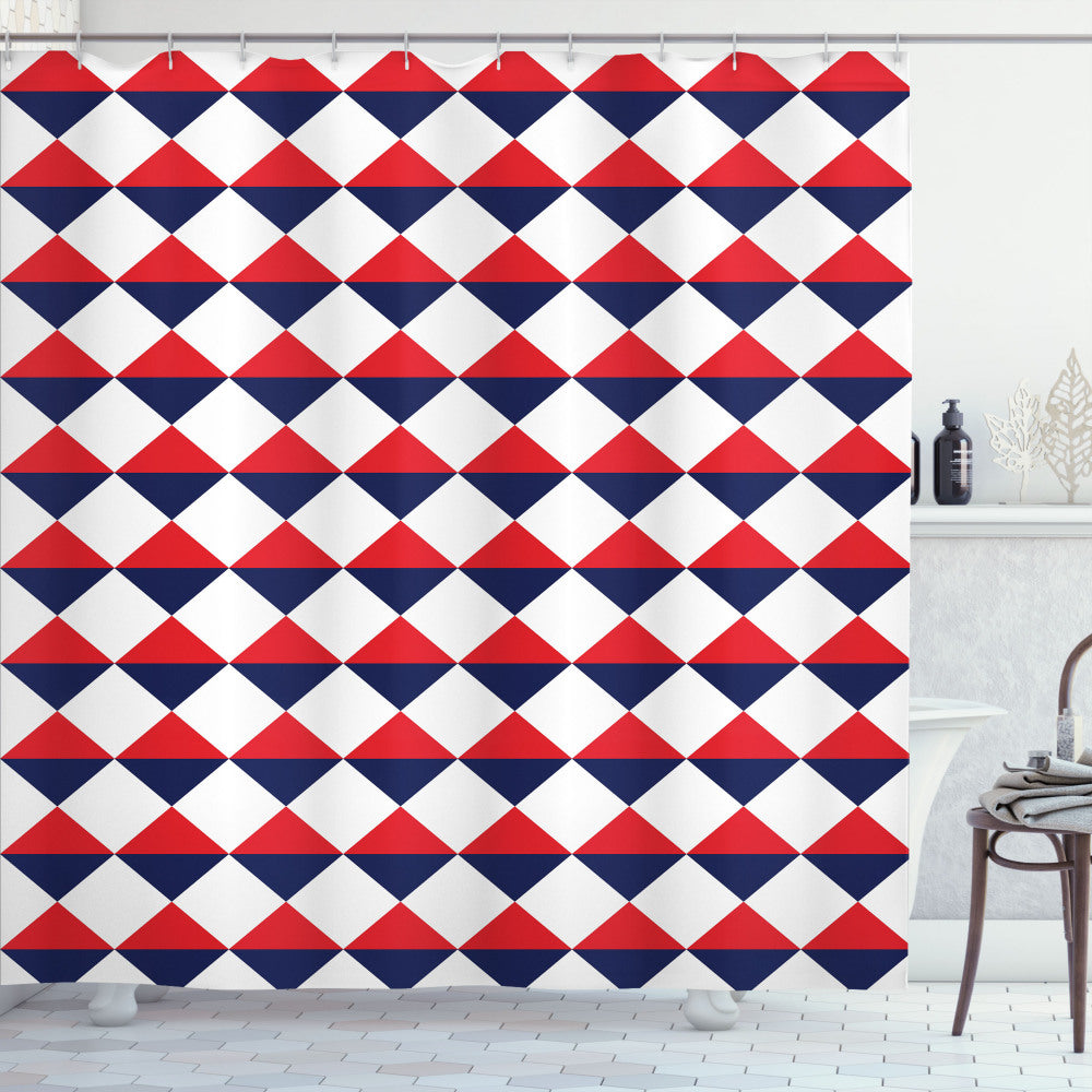 Americana-Inspired Red, Dark Blue, White Half Triangle Shower Curtain