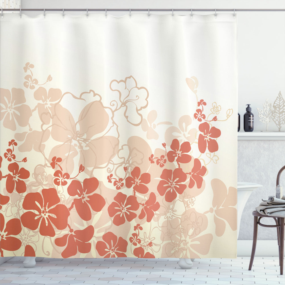 Tropical Hawaiian Flowers in Fuchsia, Salmon, and White Shower Curtain