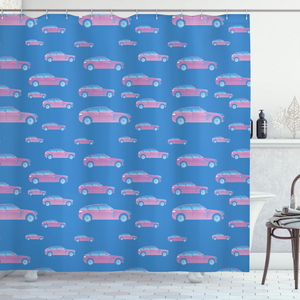 Blue and Pink Grunge Car Design Shower Curtain