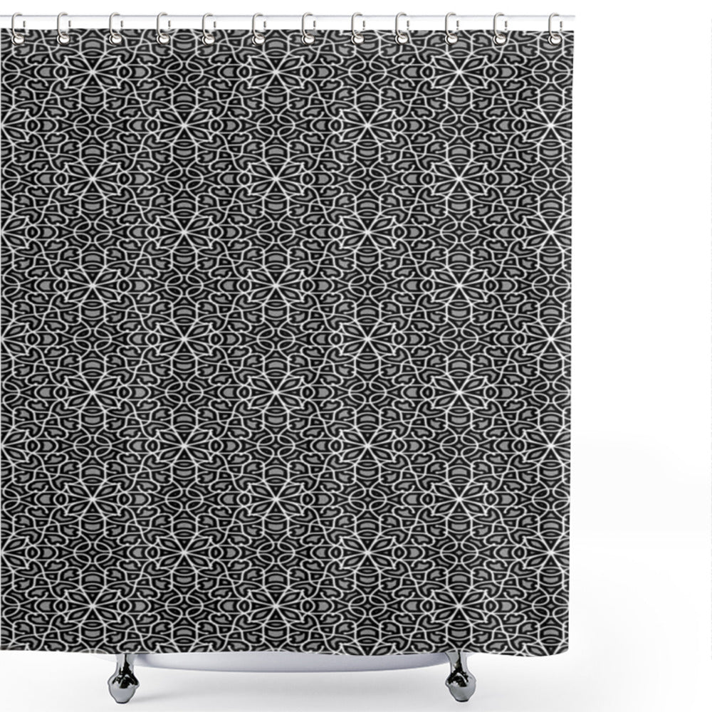 Abstract Greyscale Floral Lines Shower Curtain