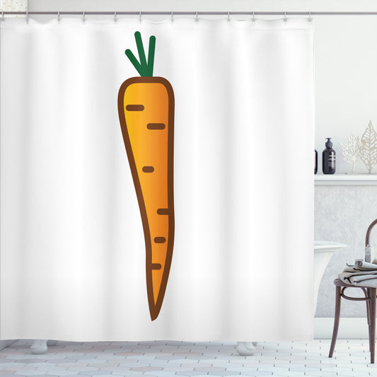 Vibrant Carrot-Inspired Shower Curtain Design in Green, Dark Orange, and Emerald Tones