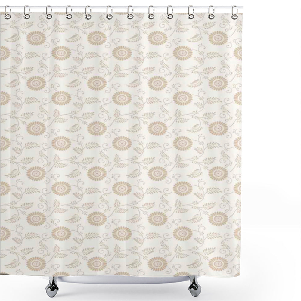 Abstract Sunflower Scroll Cream and Tan Shower Curtain