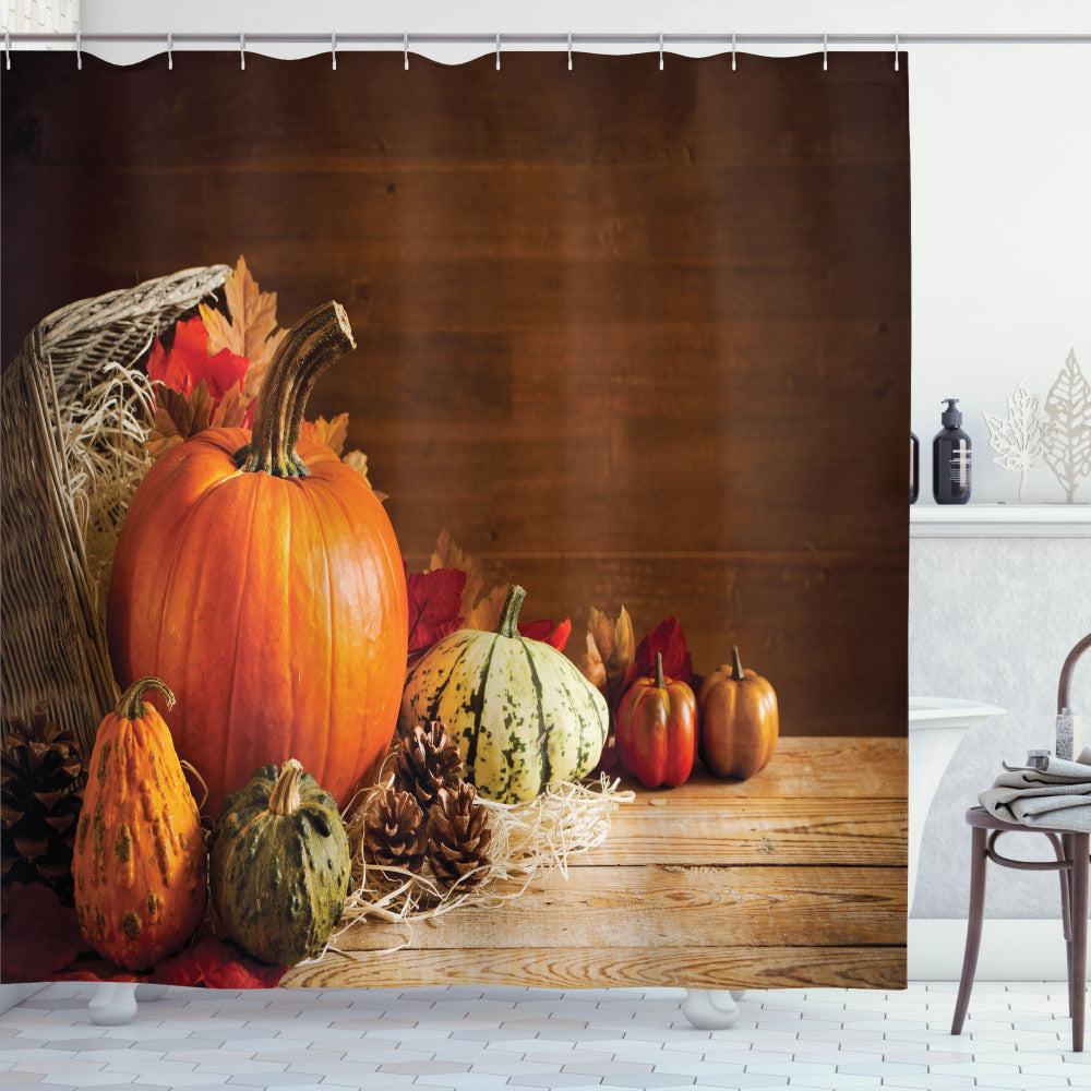 Autumn Pumpkin Multicolor Shower Curtain: Fall Essentials for Your Basket