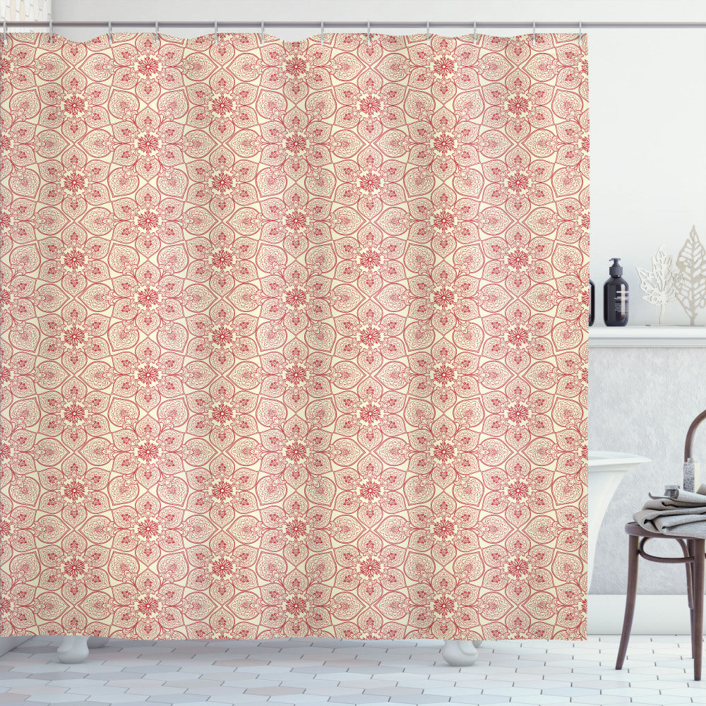 Traditional Red and Cream Far Eastern Floral Shower Curtain