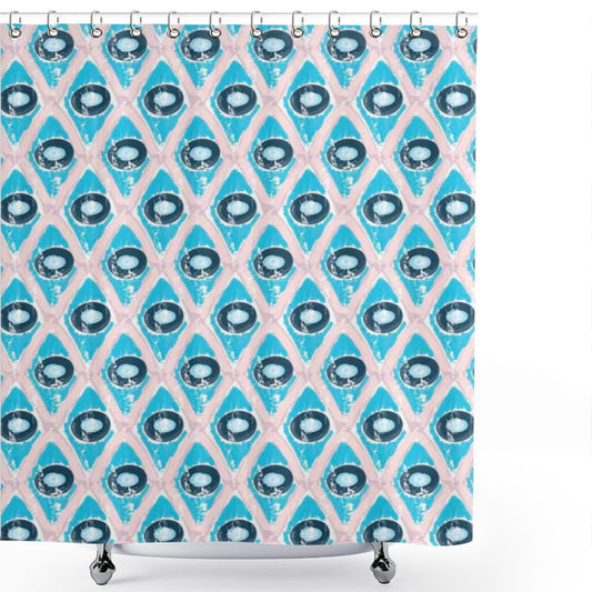 Abstract Brushstroke Hipster Bath Curtain in Night Blue and Blush Blue