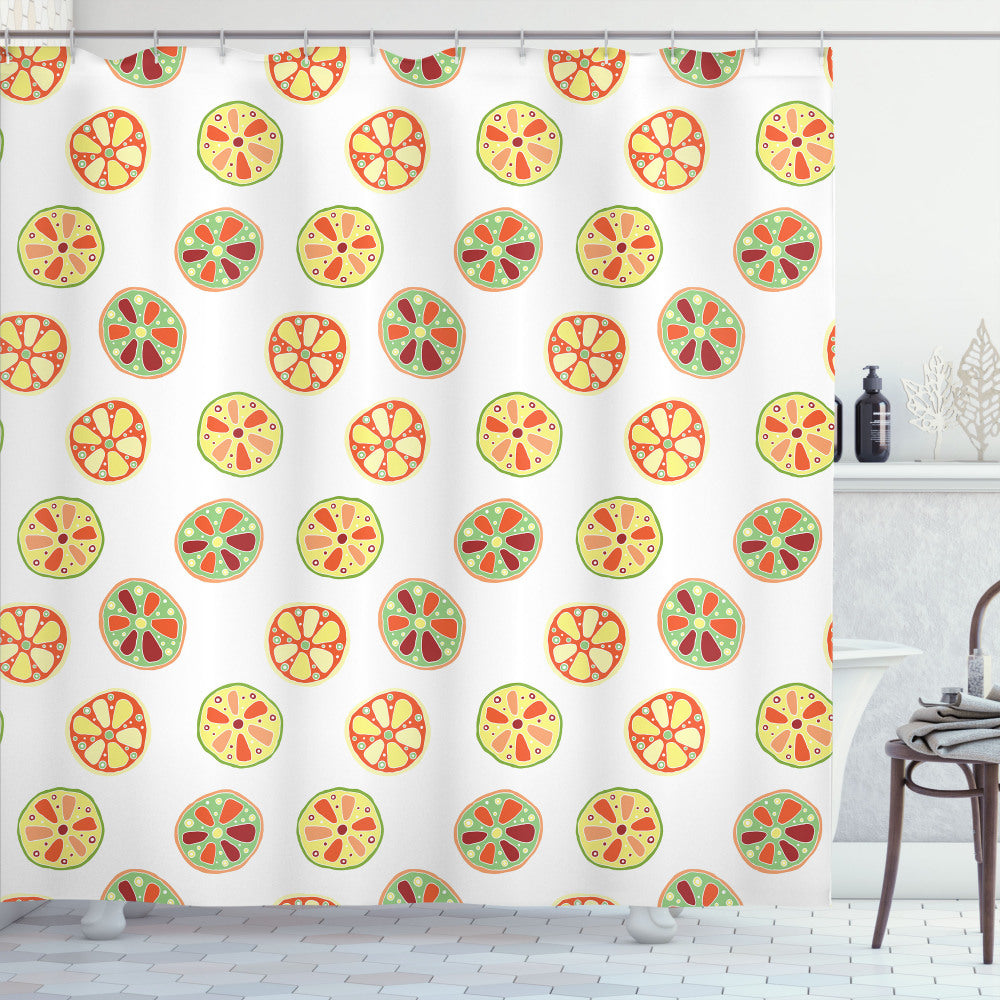 Vibrant Lemon and Grapefruit Design Shower Curtain in Pale Green, Vermilion, and Yellow