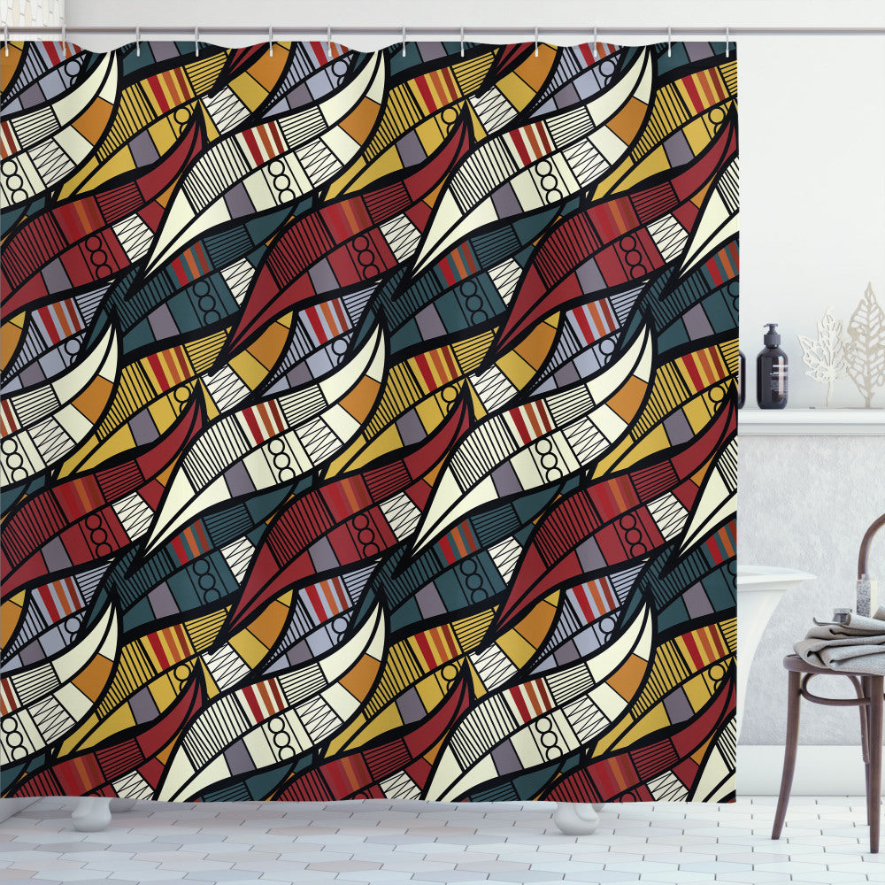 African-inspired Multicolor Circles, Chevrons, and Lines Shower Curtain - Optimal Title Rewrite