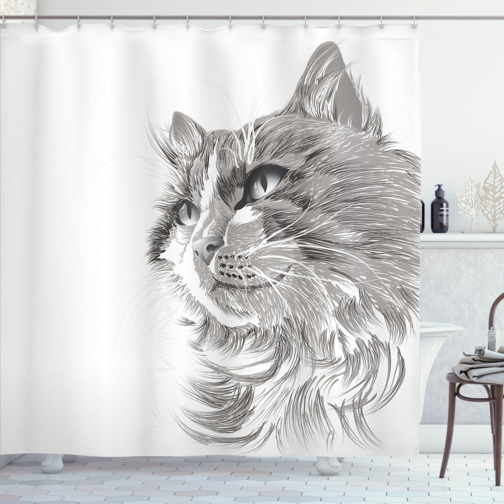 Animal White and Grey Cat Portrait Kitten Shower Curtain