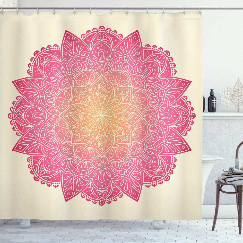 Transform your Bathroom with Tribal Heal Pink Mandala Shower Curtain in Hot Pink, Coral, and Cream