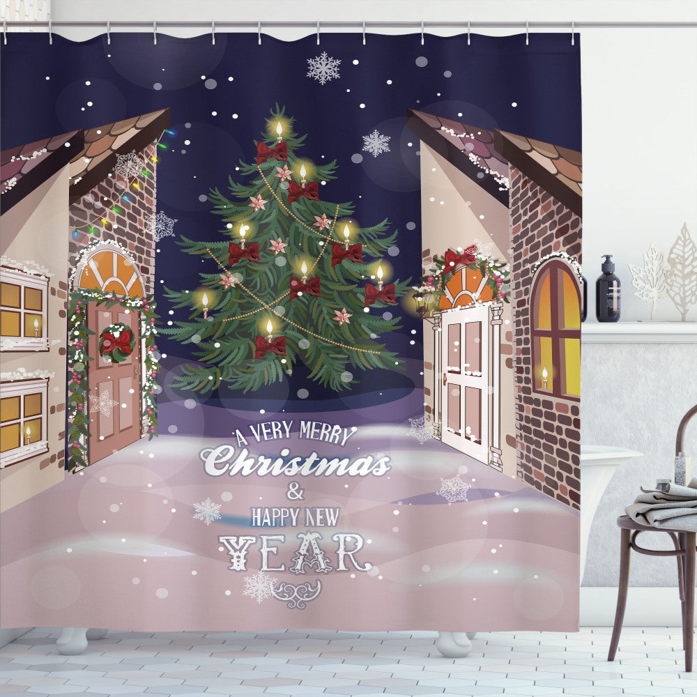 Christmas Multicolor Snowy Streets Carol Shower Curtain