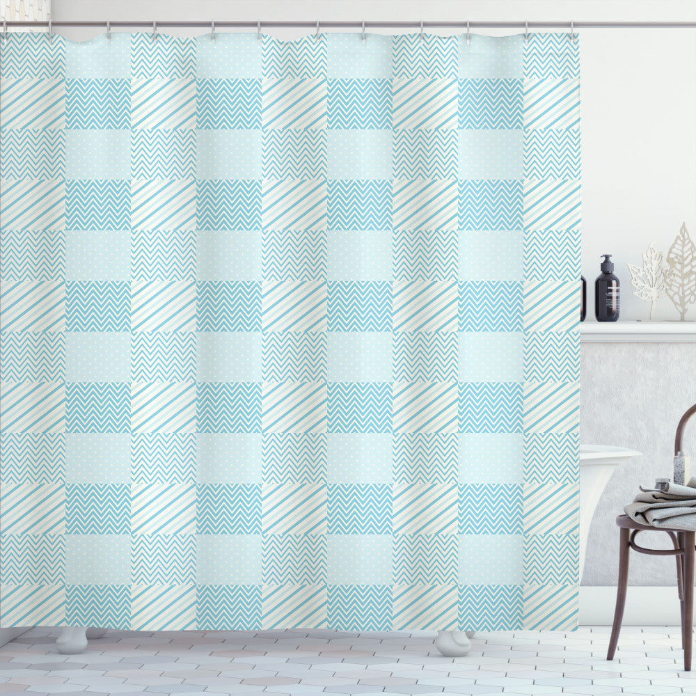 Chic Polka Dots Shower Curtain in Ivory and White with Pale Blue Accents