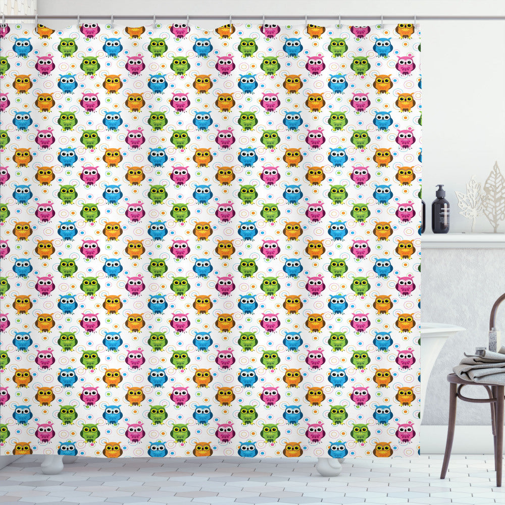 Vibrant Owl Multicolor Fun Circle Shower Curtain