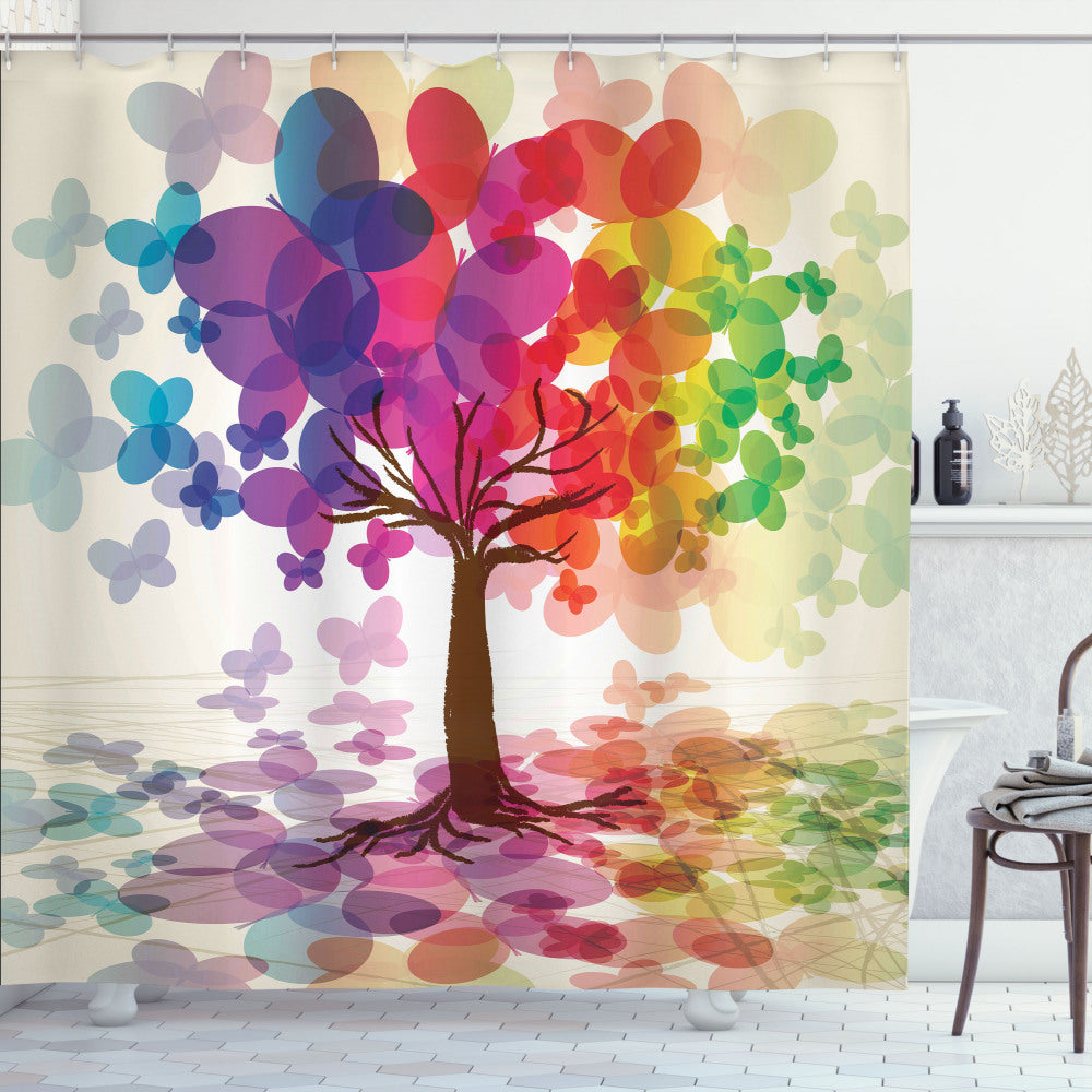 Abstract Multicolor Tree Shower Curtain for a Vibrant Spring Touch